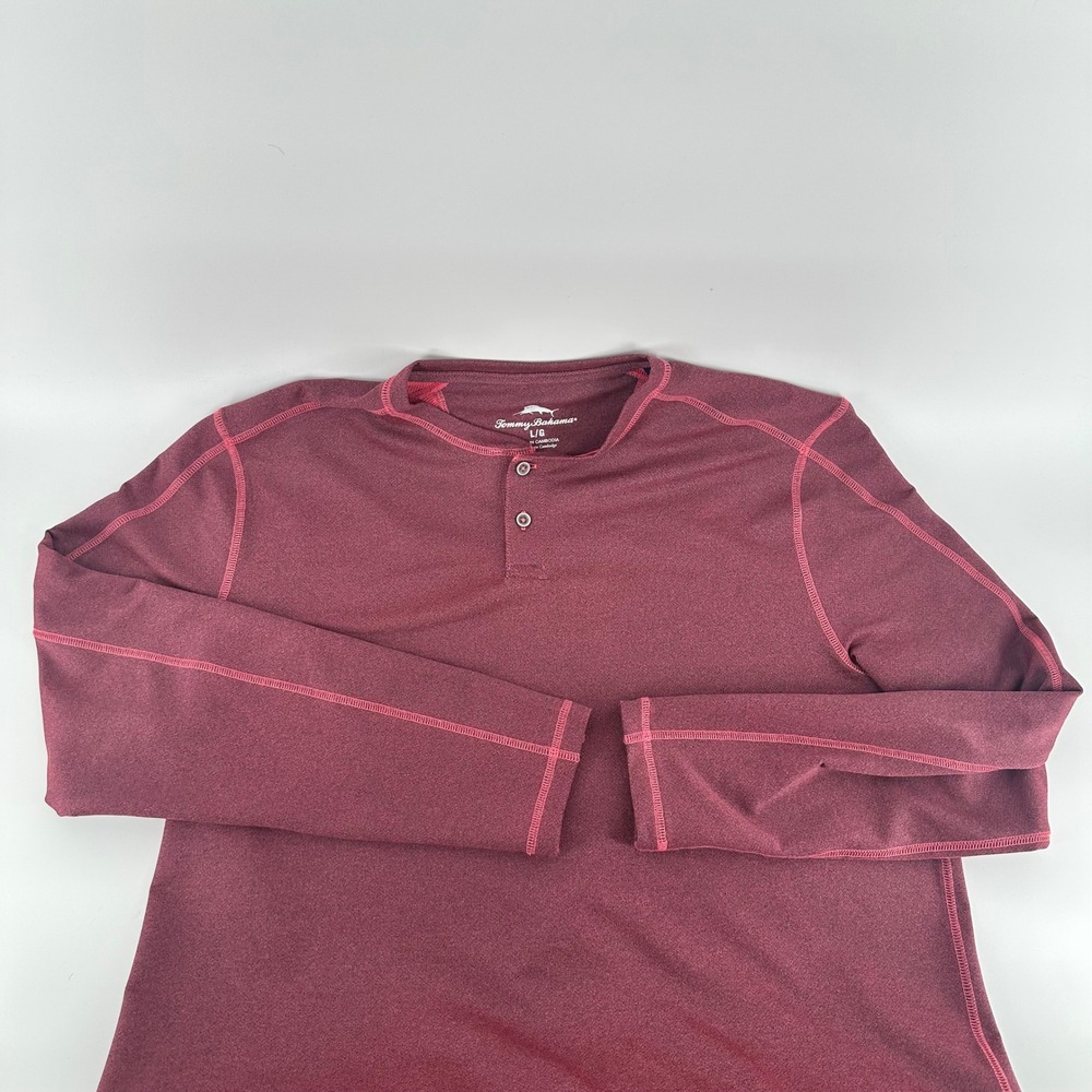 Tommy Bahama Henley Shirt Burgundy Heathered Long Sleeve Mens Size L